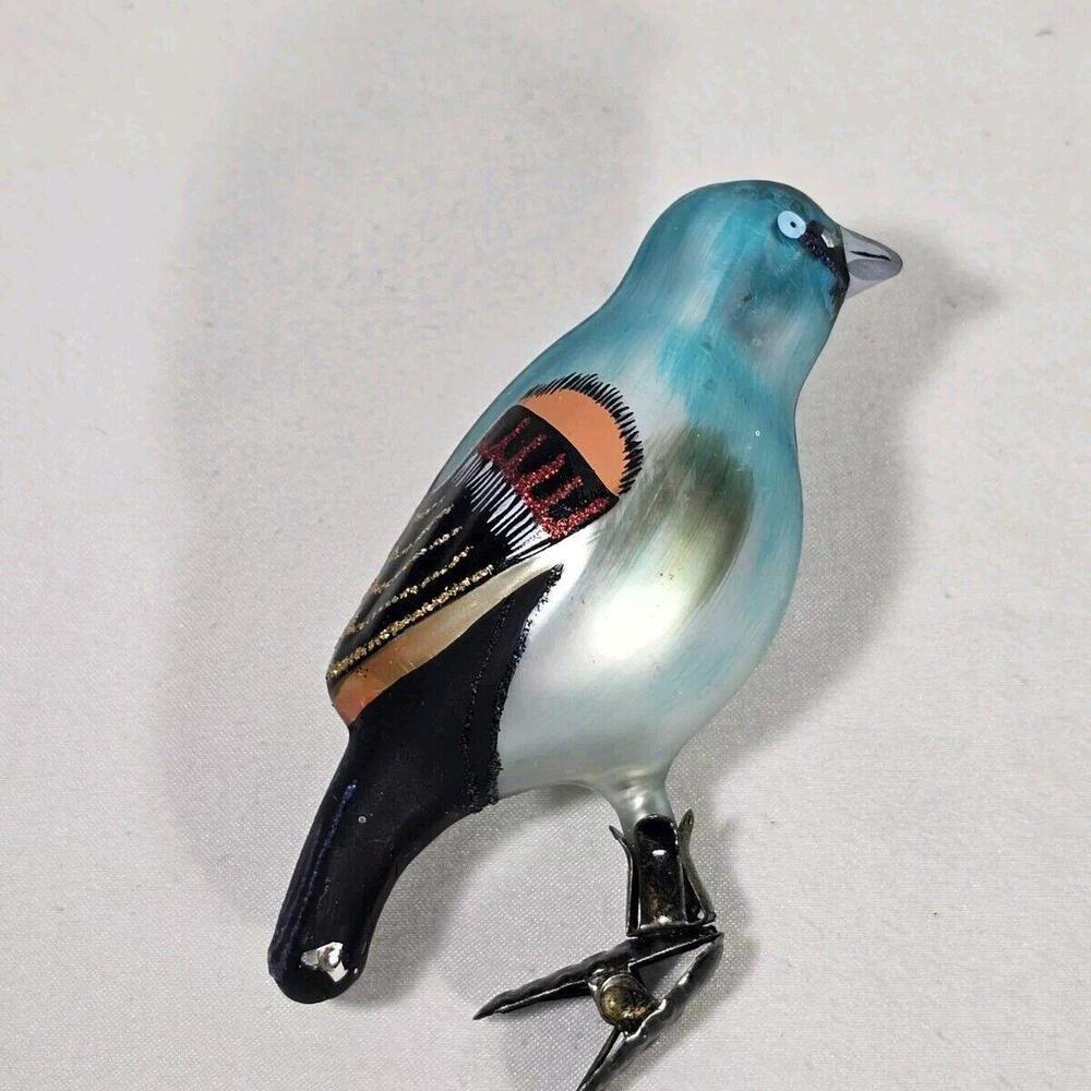 Vintage Blue Bird Mercury Glass Clip on Christmas Ornament Rare Tree Colorful - Picture 3 of 6